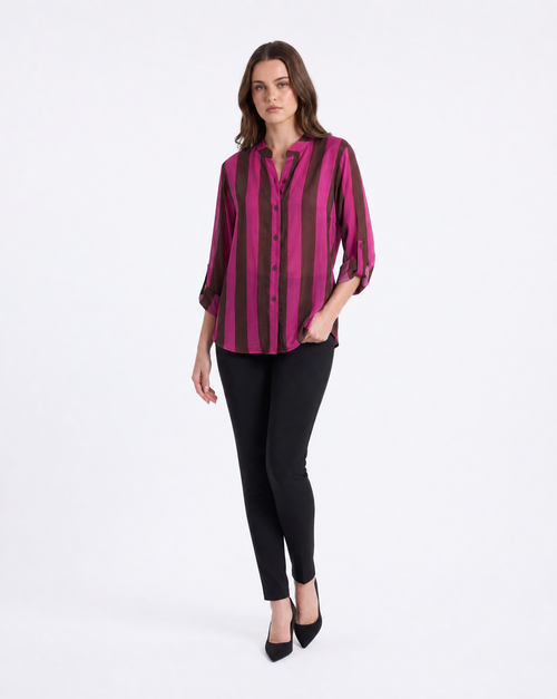 Camicia donna a righe verticali con collo alla coreana
