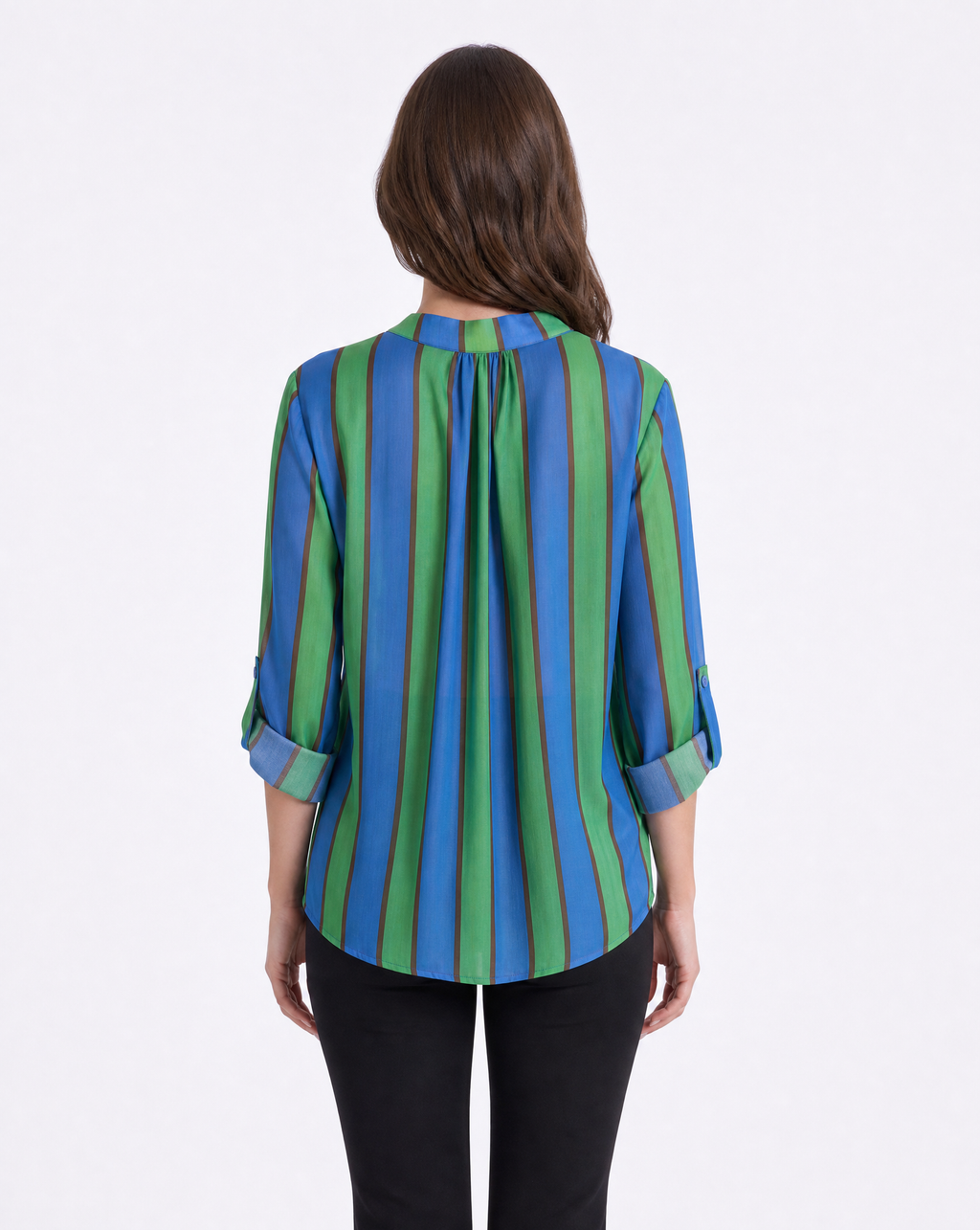 Camicia donna a righe verticali con collo alla coreana