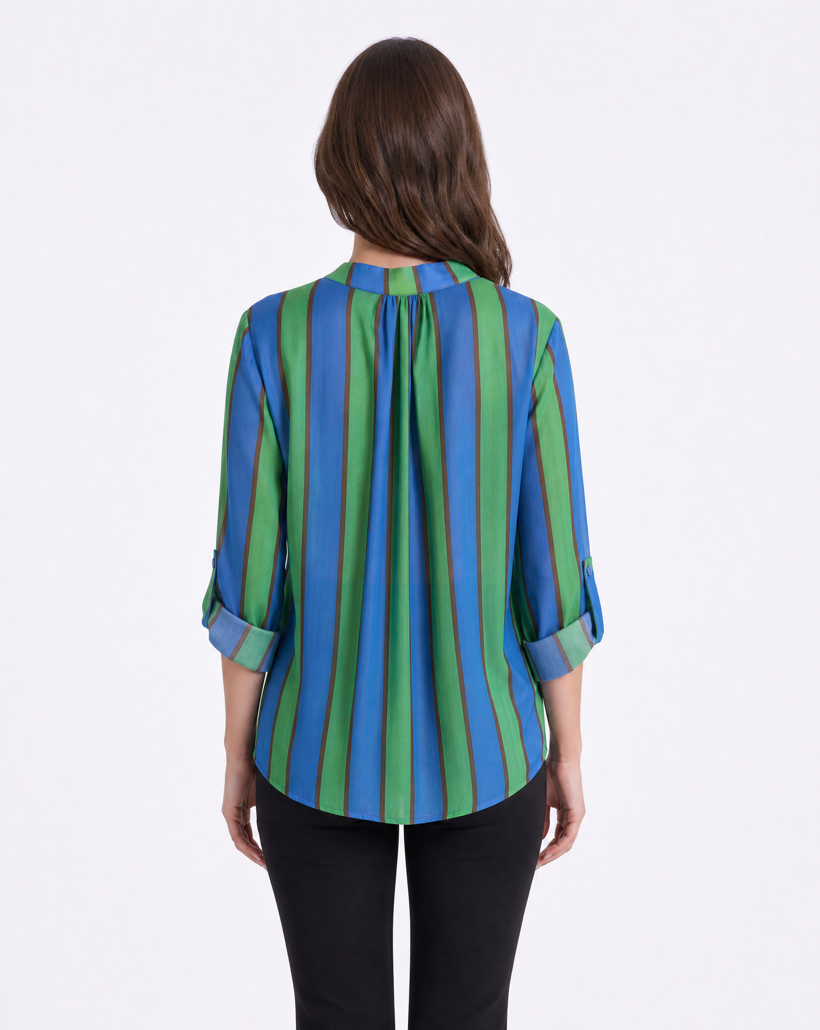 Camicia donna a righe verticali con collo alla coreana
